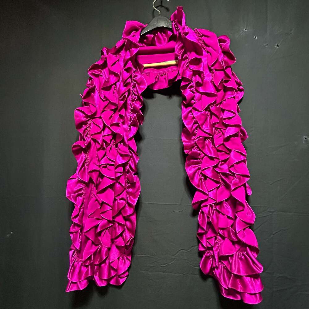 VTG Barbiecore Kathryn Dianos 100% Silk Fuchsia Pink Ruffled Statement Scarf